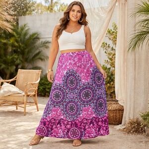 NWT Lane Bryant Maxi Skirt Womens 22/24 Pink Purple Mandala Floral Boho